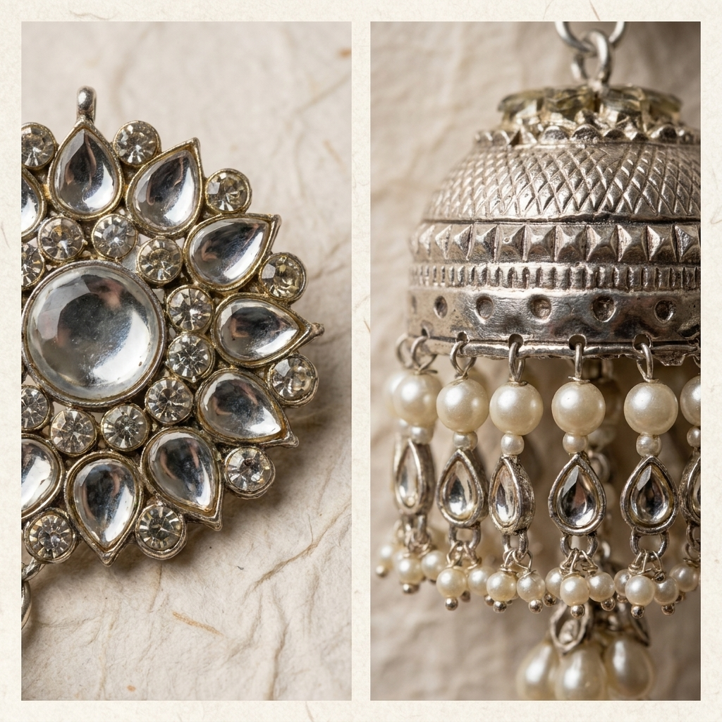 Karan Phool Silver Jhumka
