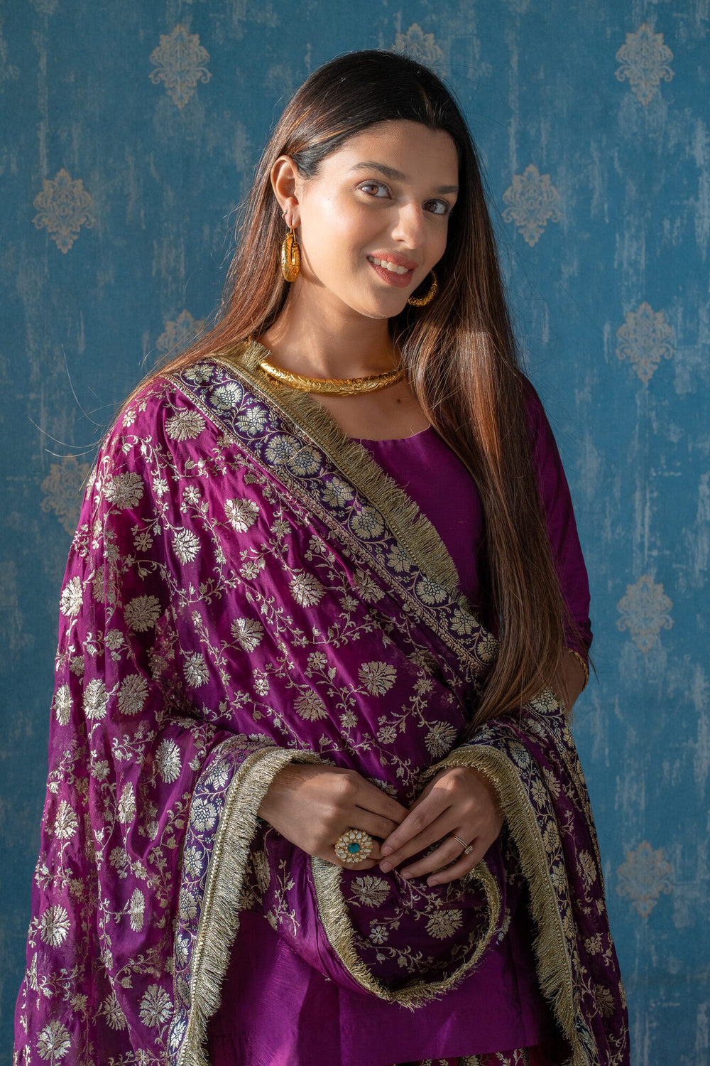 Jamuni Noor Gharara Set photographed with Husnaraa jewellery