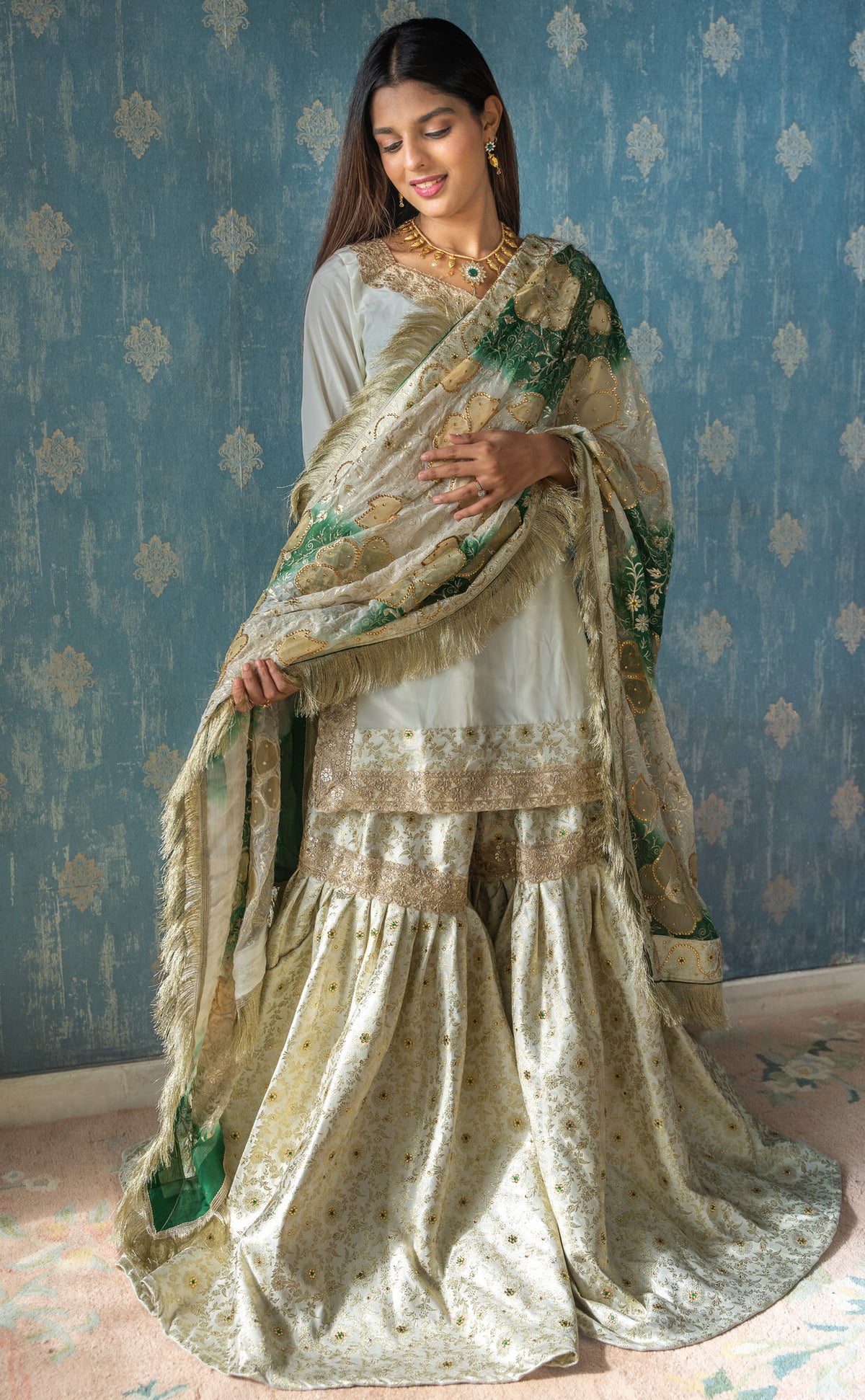 Ruhaani gharara — brocade fabric detail, Husnaraa