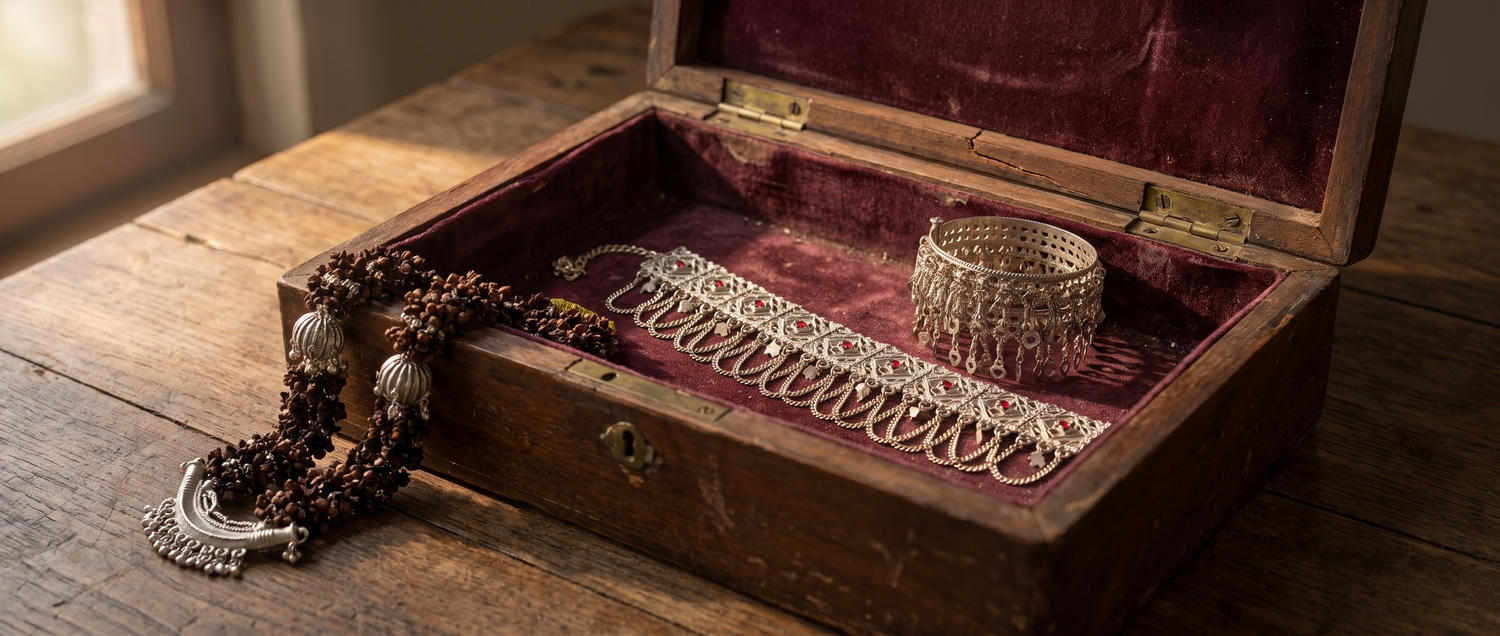 Husnaraa bestsellers, heirloom jewelry box editorial flatlay