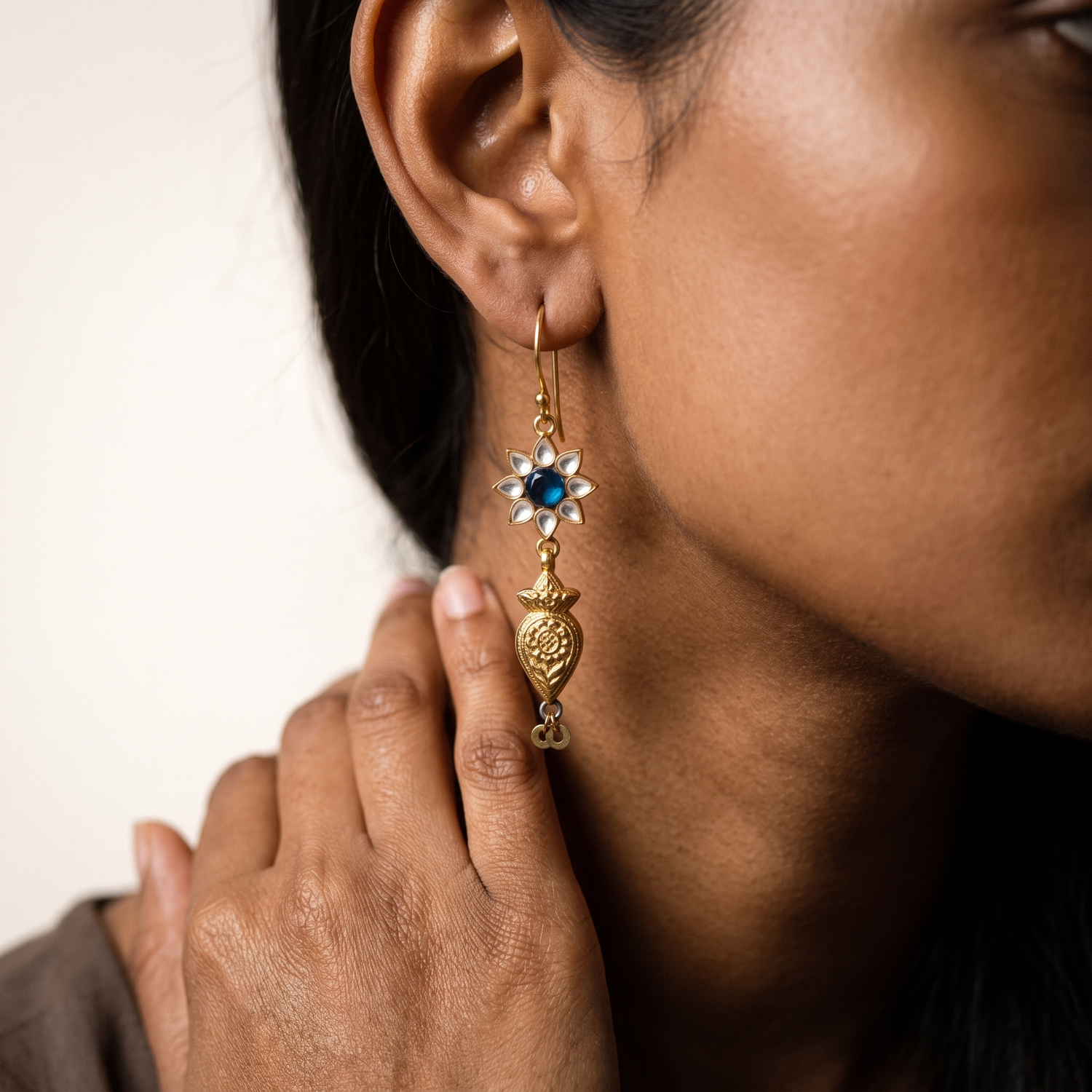 Badam Kali drop earring, Husnaraa editorial campaign photograph