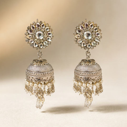 Karan Phool Silver Jhumka
