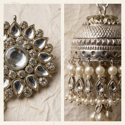 Karan Phool Silver Jhumka