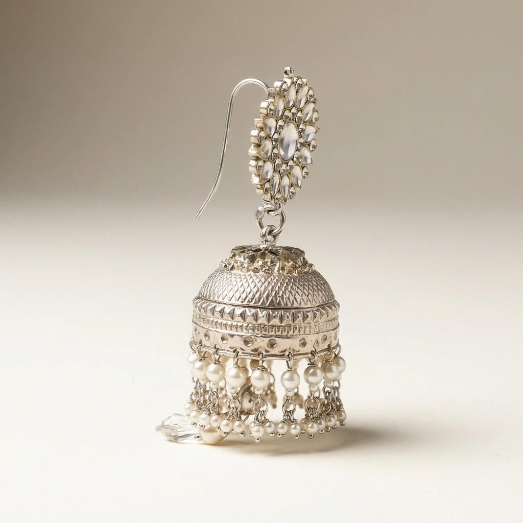 Karan Phool Silver Jhumka