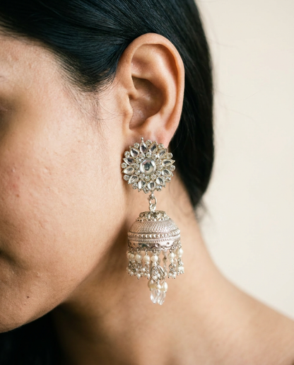 Karan Phool Silver Jhumka