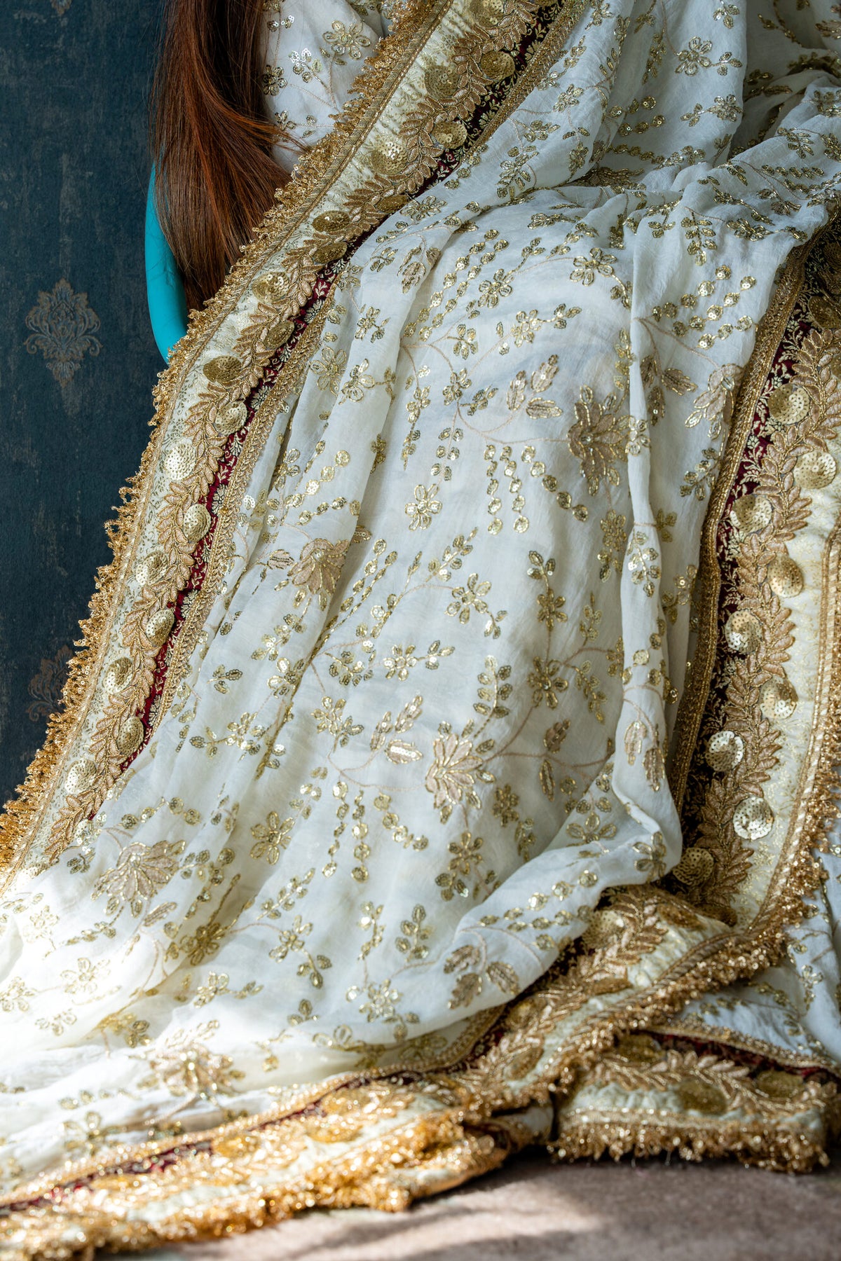Chandani gharara — embroidery detail, Husnaraa