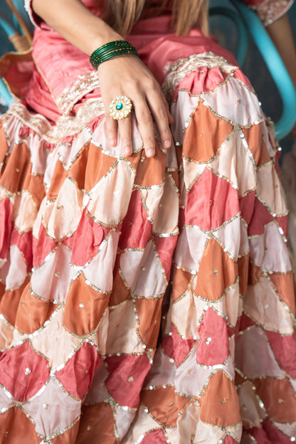 Khwaab gharara — patchwork (tukdi) detail, Husnaraa