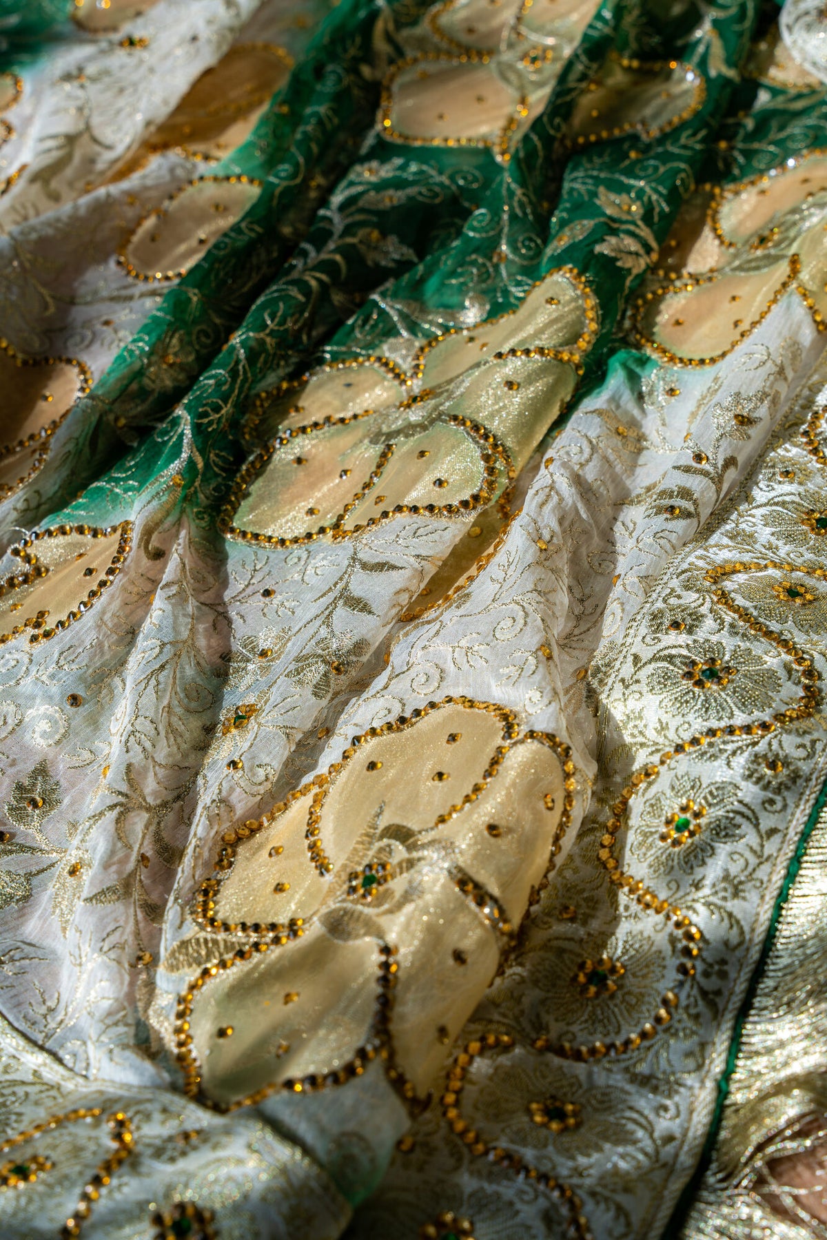 Ruhaani gharara — tiered pleat construction detail, Husnaraa